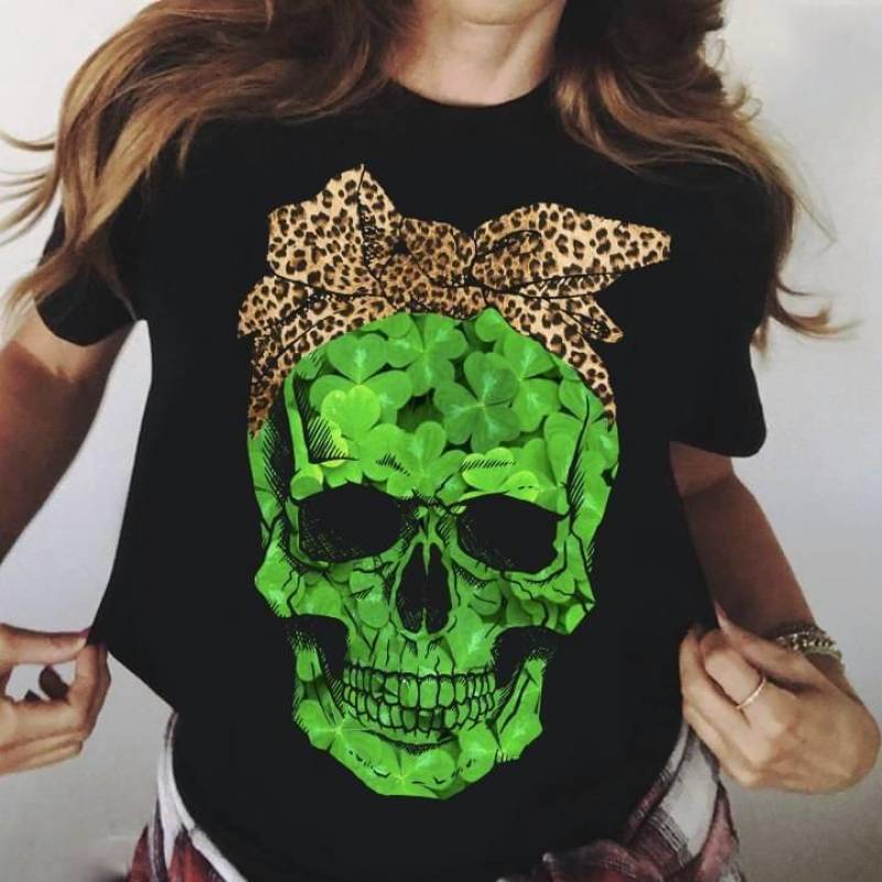 st patrick day skull leopard bow t shirt