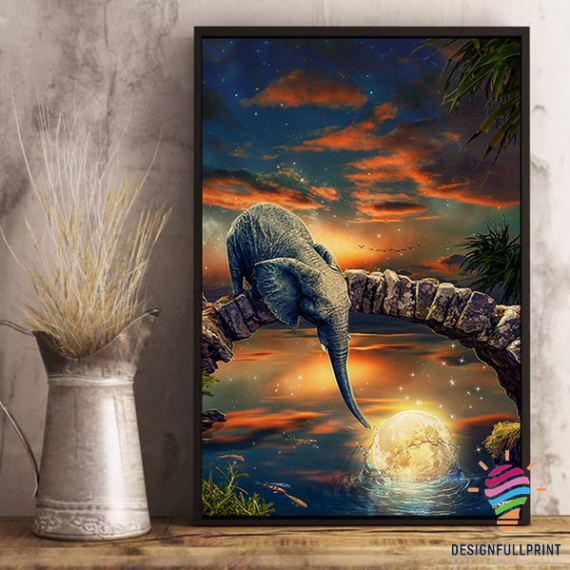 Gift For Elephant Lover Elephant With The Moon Canvas Art And Poster Cm