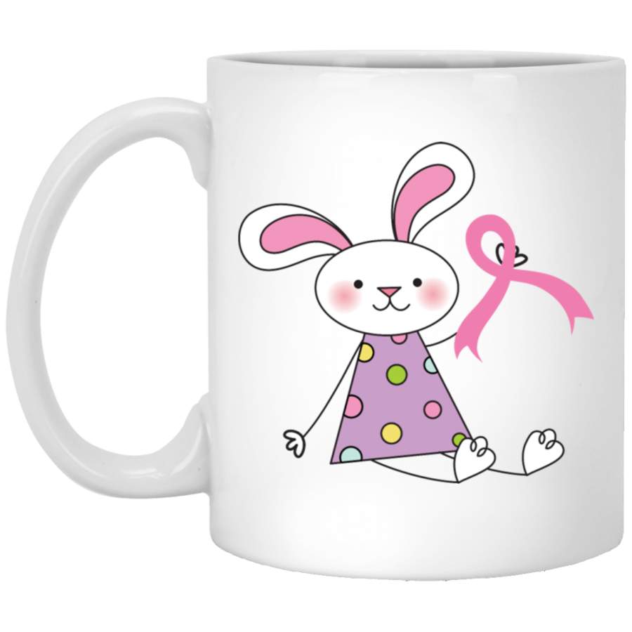 Breast Cancer Ribbon Bunny 11 oz. White Mug