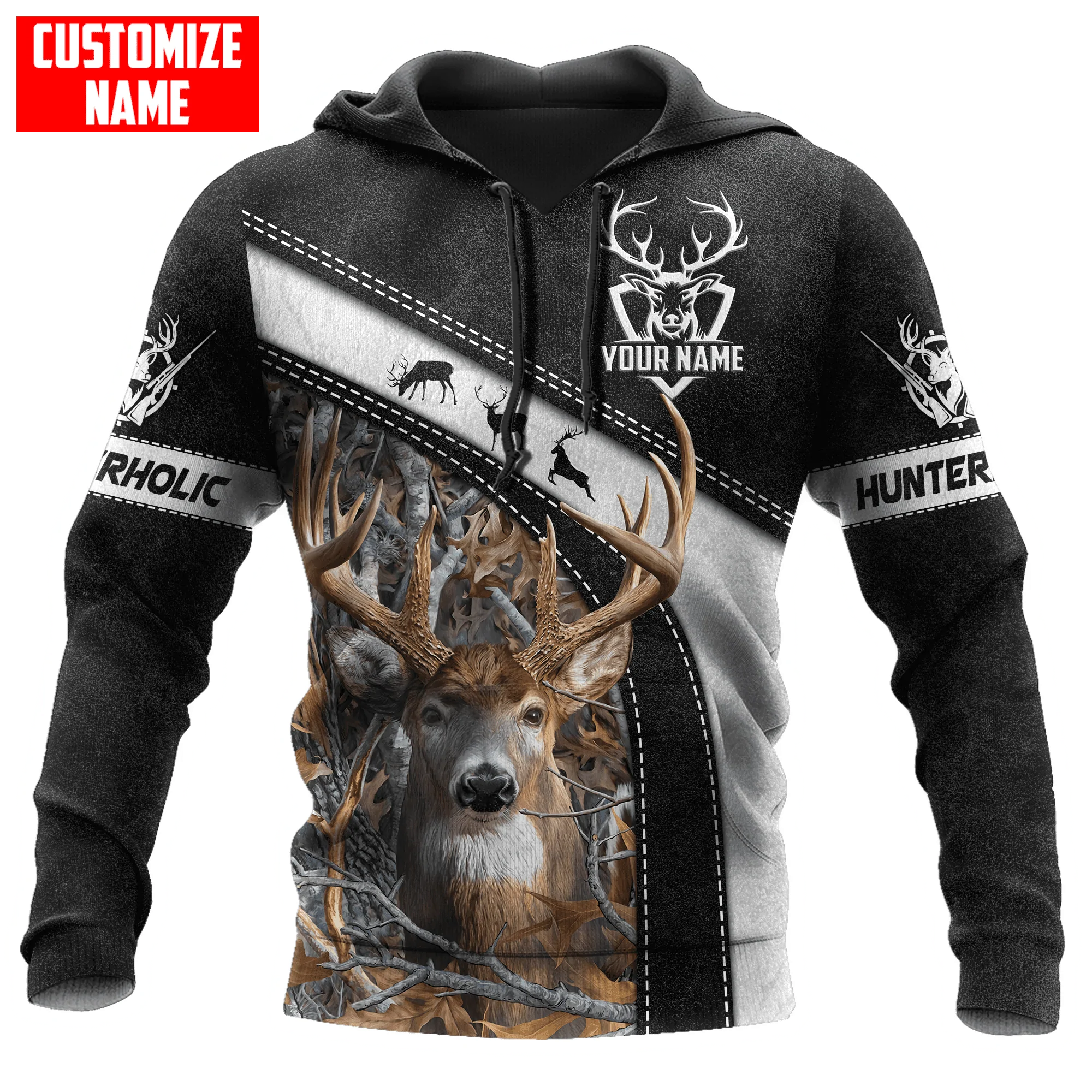 Custom Name Hunterholic 3D Hoodies For Men And Women, Hunting Hoodie For Dad Husband