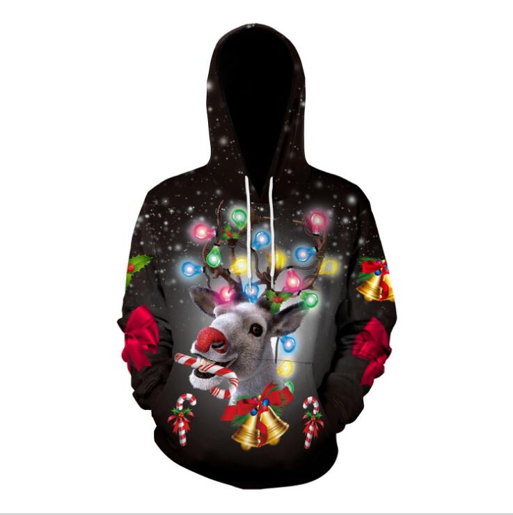 Unisex 3D Sweater Women Winter Christmas Graffiti Pattern with Cap Long Sleeve Pullovers Ladies Loose Ugly Christmas Sweater alx