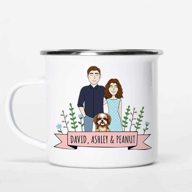 Doodle Couple And Dogs Wedding Gift Personalized Campfire Mug