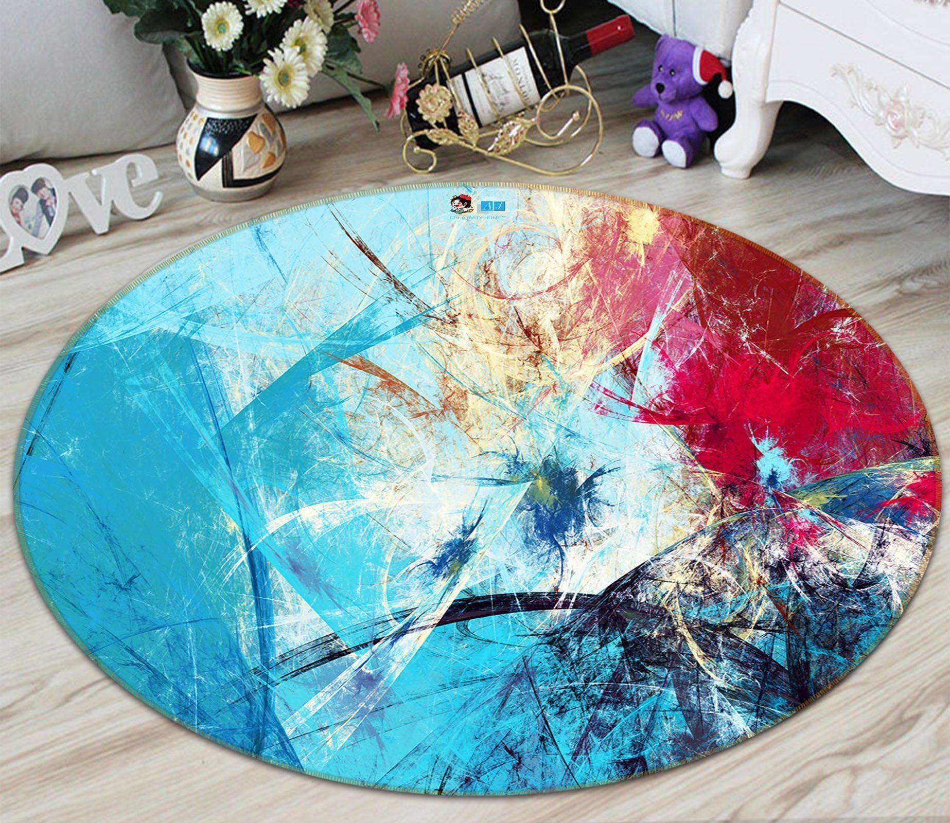 3D Blue And Red Graffiti 536 Round Rug – Round Carpet Home Decor