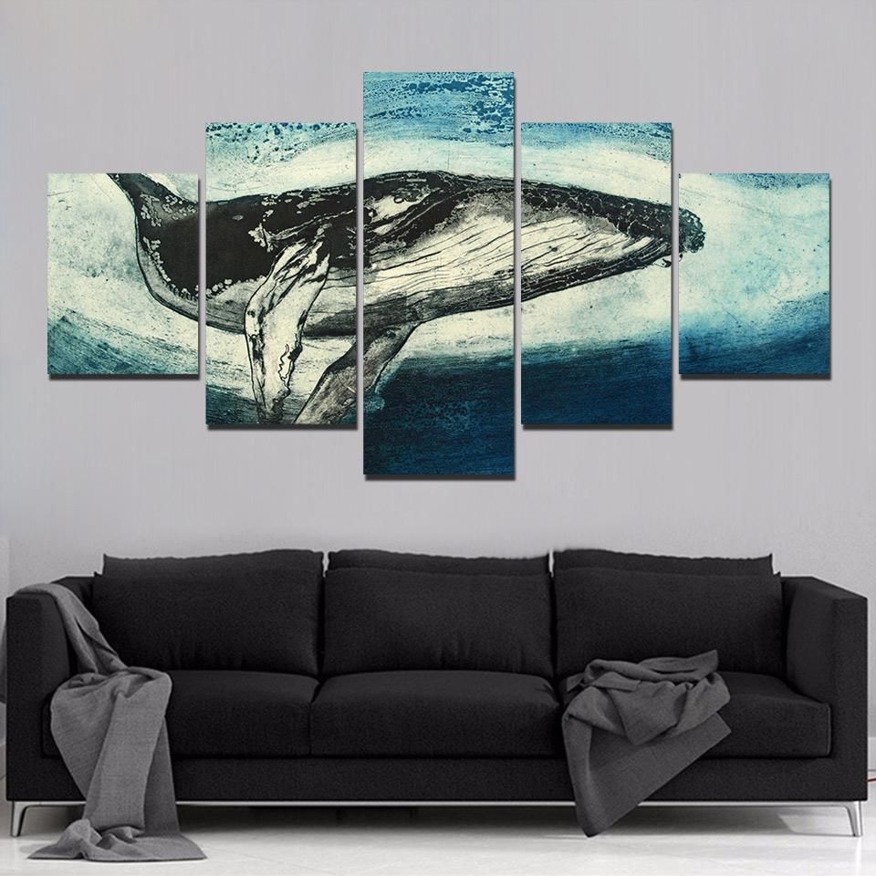 Whale 22 Animal 5 Panel Canvas Art Wall Decor