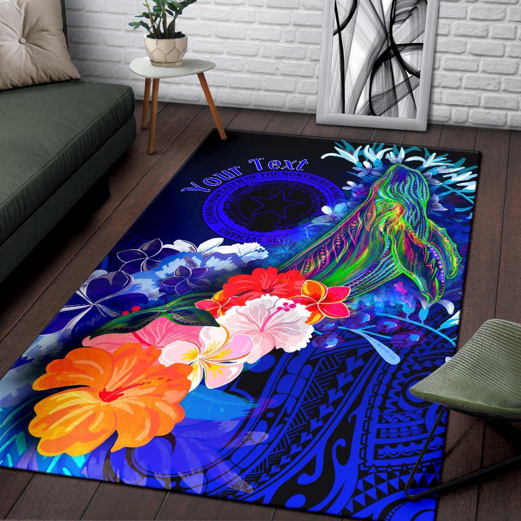 Cnmi Custom Personalised Area Rug – Humpback Whale With Tropical Flowers (Blue)