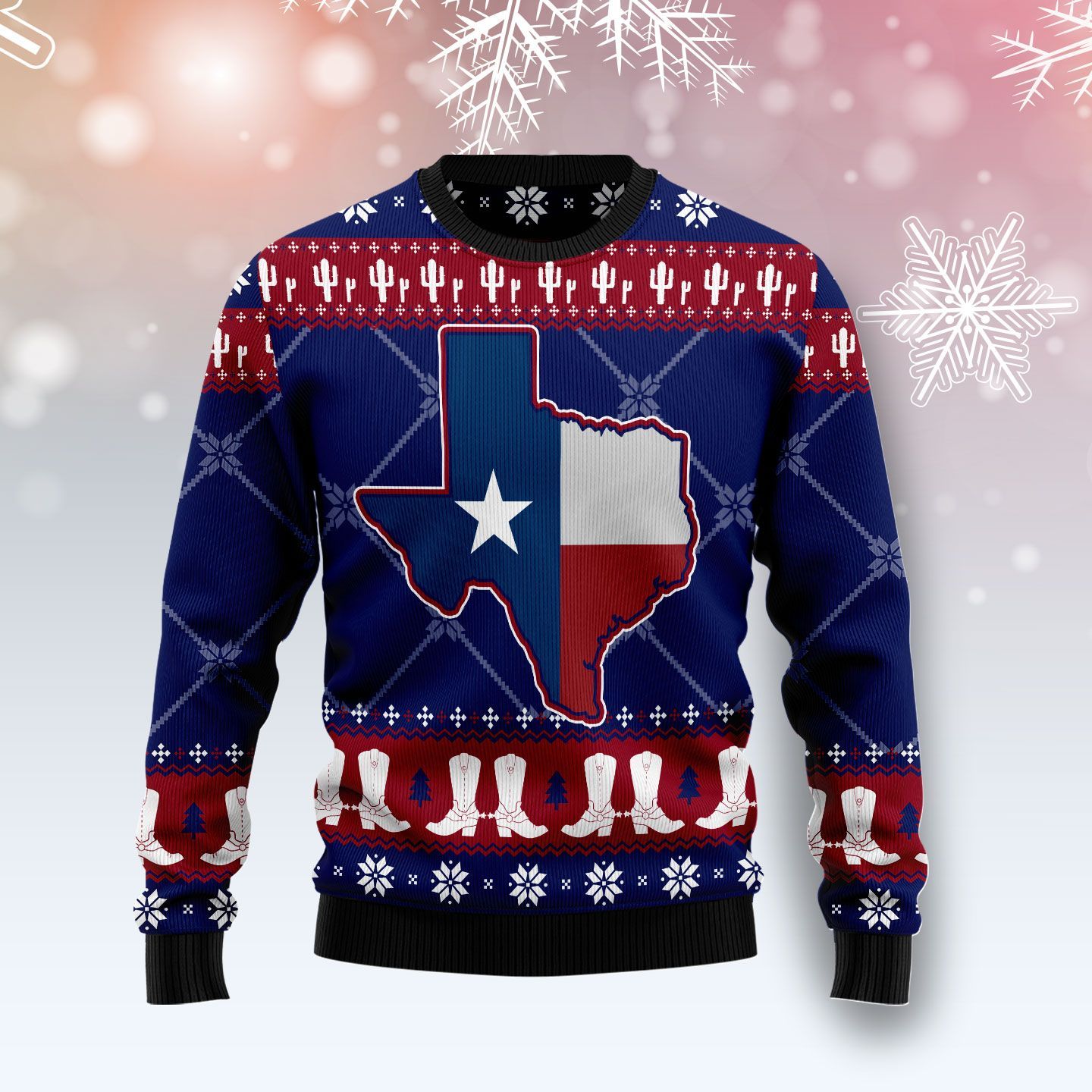 Texas Map Symbols Pattern Ugly Christmas Sweater