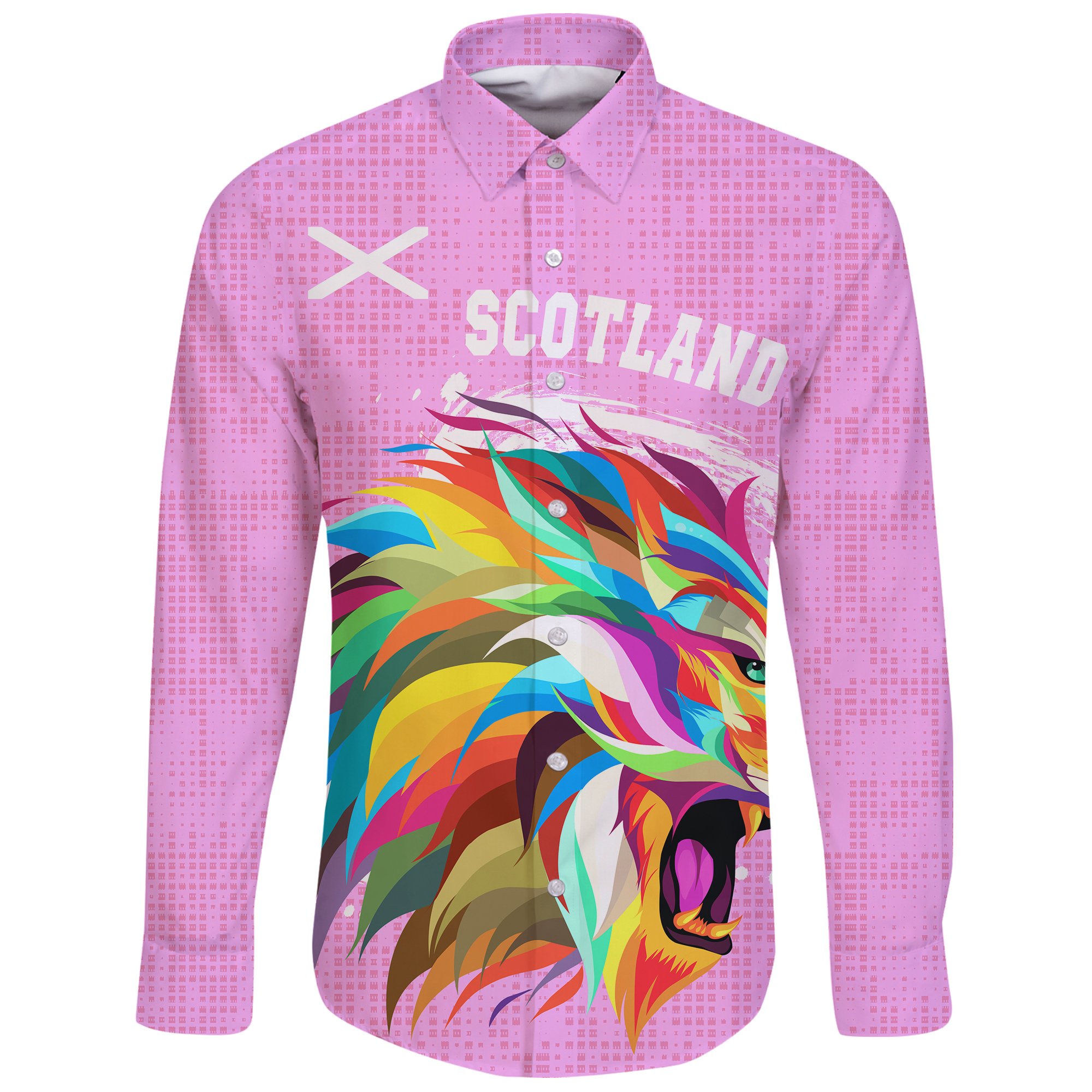 1stScotland Long Sleeve Button Shirt Raibown Lion Pink Style A27