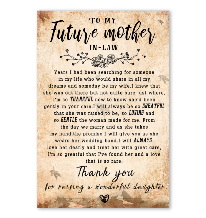 To My Future Mother-In-Law – Gift For Future Mother In Law From Future Son In Law  , Gift For Family , Gift For Home Decor – Horizontal Canvas Matte Canvas Wall Art