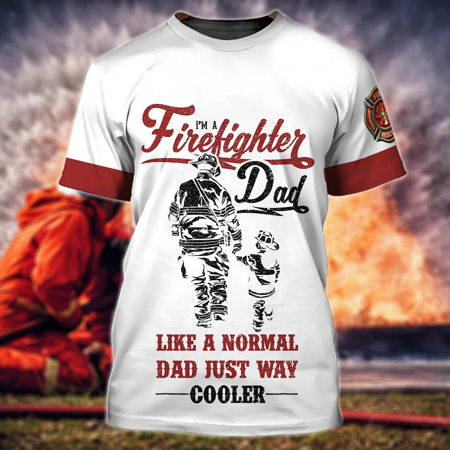 Firefighter Dad 3D Full Print T Shirt Hoodie Dad And Son Sublimation Shirt Gift For Firefighter Men Dad