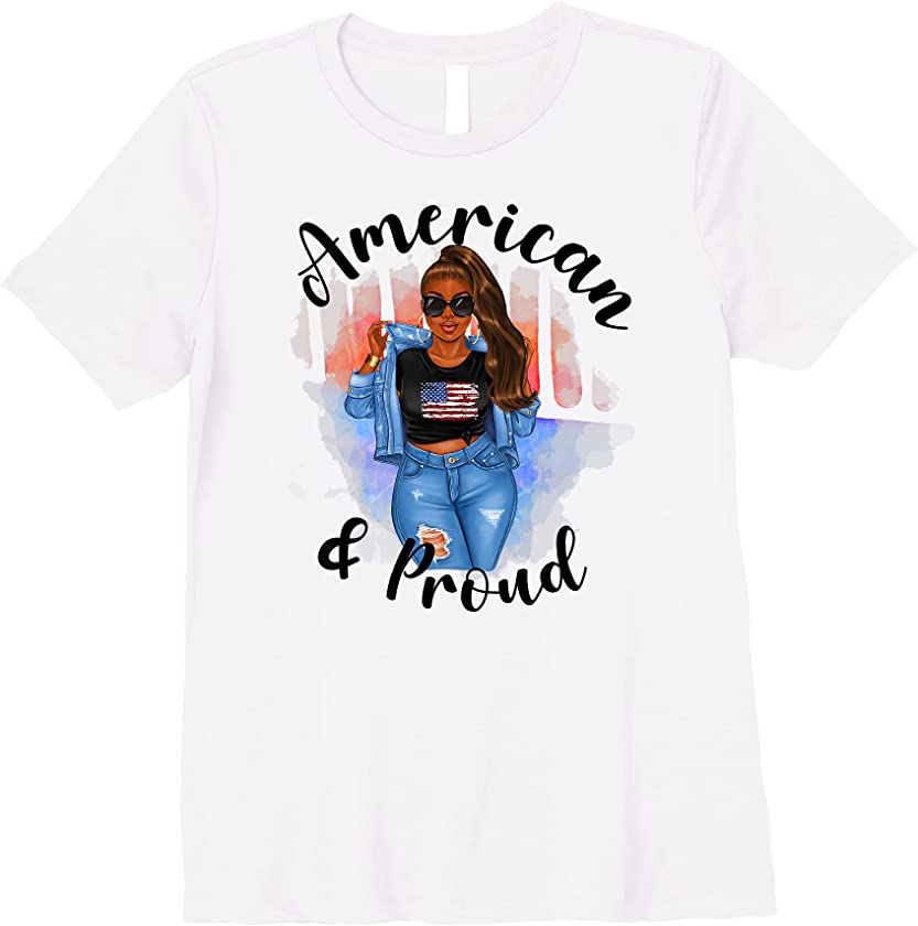 Womens Fourth July Independence Black Girl Woman Natural Hair Afro Premium T-Shirt