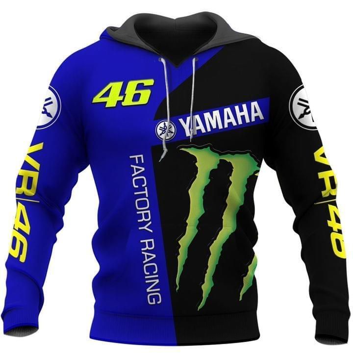 Valentino Rossi Factory Racing 46 Yamaha Monster Energy Unisex 3D Zip up Hoodie Jacket T-shirt