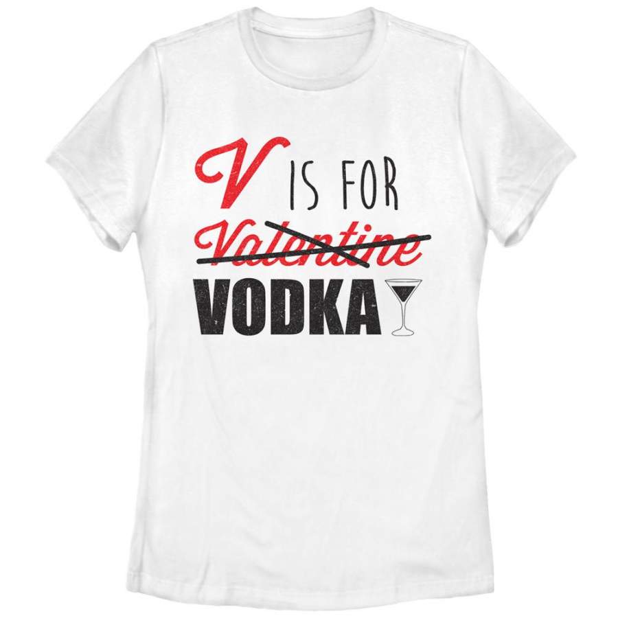 Lost Gods Women’s Valentine V is For Vodka  T Shirt White