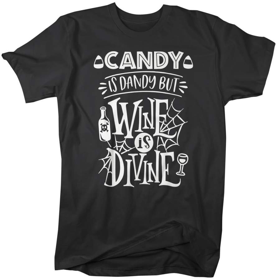 Men’s Funny Halloween T Shirt Wine Shirt Halloween Shirts Candy Dandy Wine Is Divine T Shirts Halloween Wine Shirts