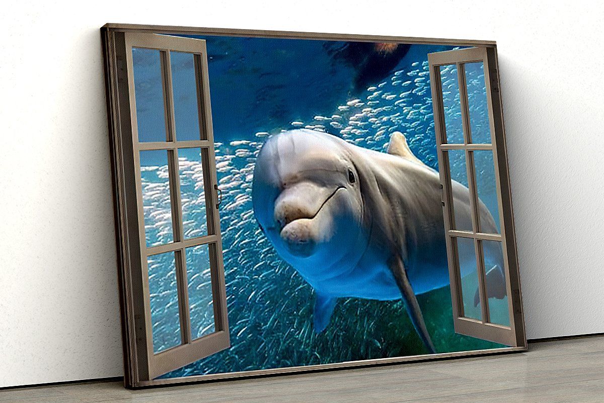 3D Dolphin Window Canvas