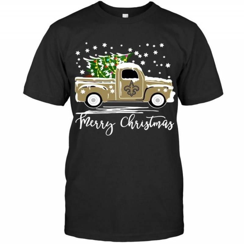 New Orleans Saints Merry Christmas Christmas Tree Truck T Shirt