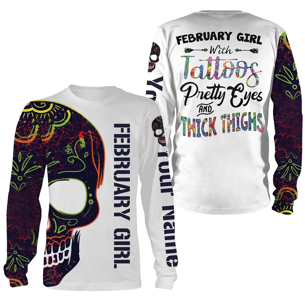 Skull February girl Custom Name 3D full printing shirts, hoodie Personalized gifts   Chipteeamz – FSD1633