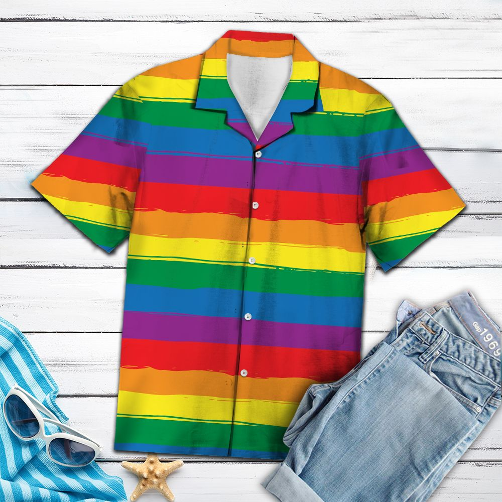 Lgbt Hawaii Shirt Rainbow Multicolor Striped Aloha Ha74446