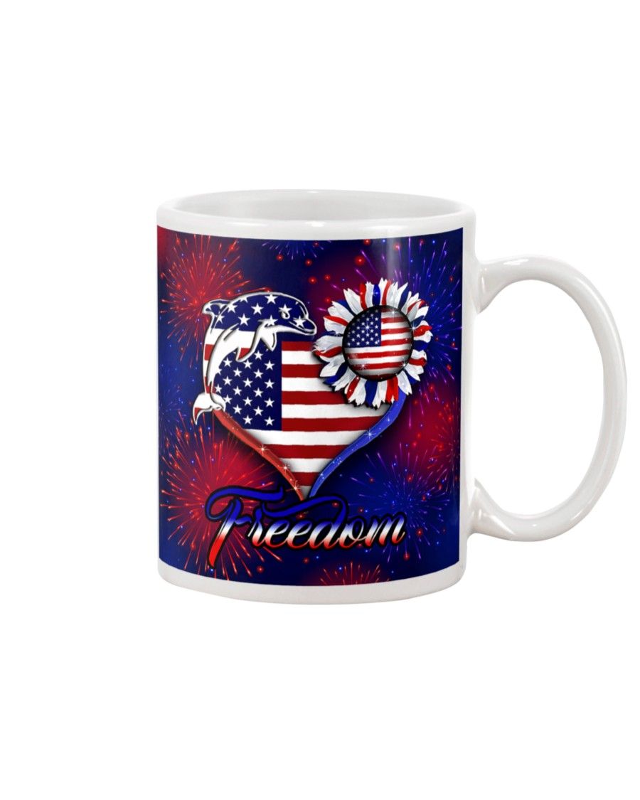 dolphin freedom american flag sky Mug White 11Oz