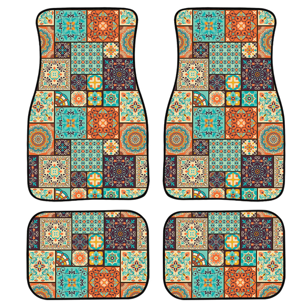 Vintage Floral Patchwork Pattern Print Front And Back Car Floor Mats, Front Car Mat