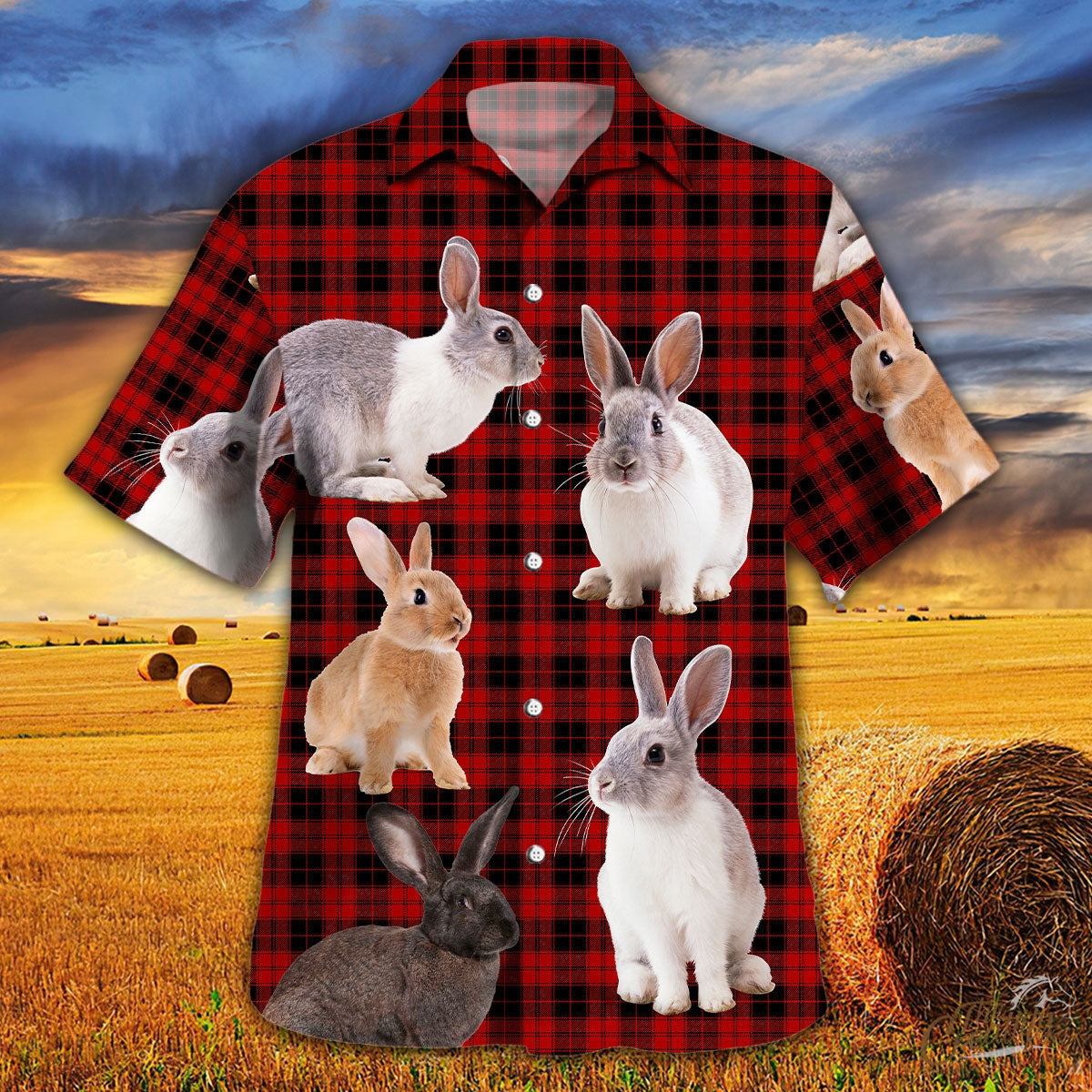 Rabbit Red Tartan Pattern Hawaii Shirt Ha79031