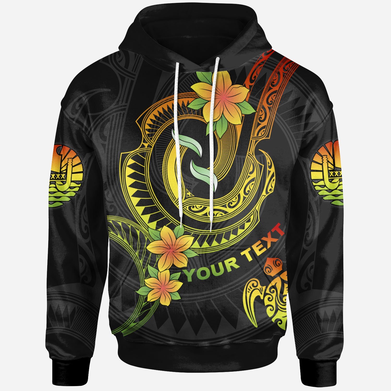 Tahiti Custom Personalised Hoodie – Reggae Plumeria Flowers with Spiral Patterns – BN26