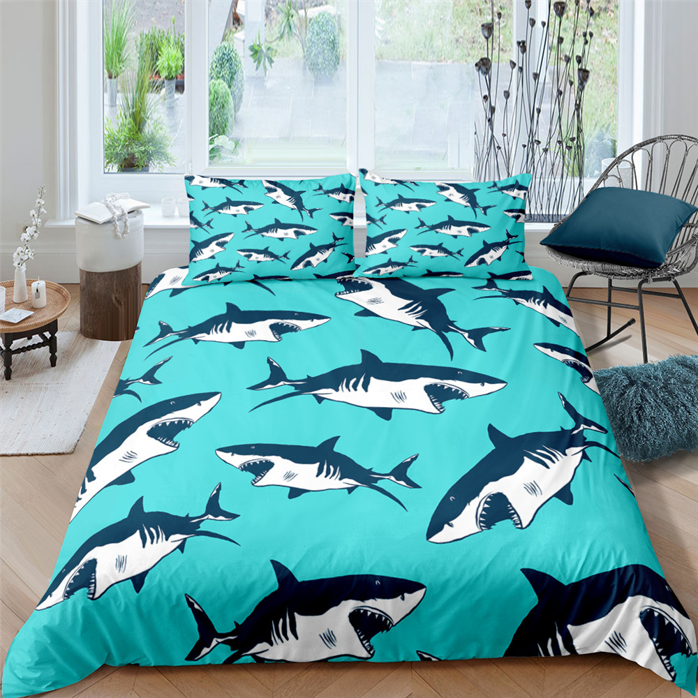 3D Cartoons Shark Pattern Bedding Set Cute Duvet Cover Comforter Bed Cover Set Bedclothes Queen Size Quilt Set