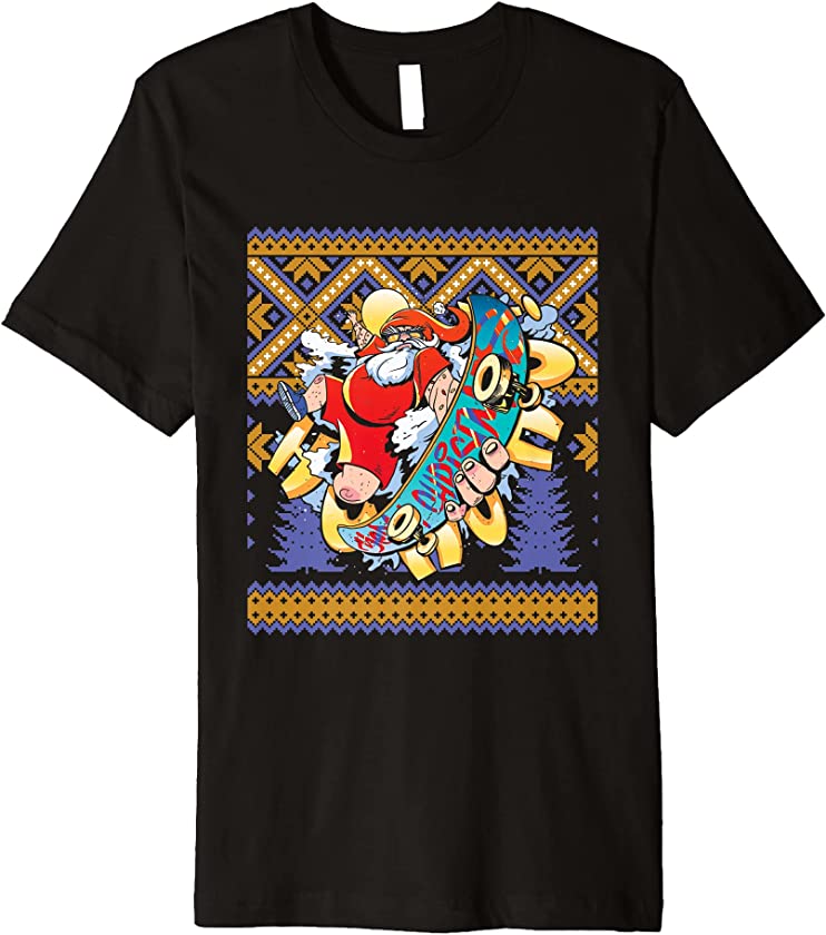 Ugly Christmas X-Mas Skater Skateboard Santa Claus New Year Premium T-Shirt