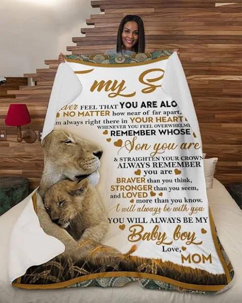 To My Son Braver Than You Think Mom Lion Never Feel Fleece Blanket Gift For Son To Mom Home Decor Bedding Couch Sofa Soft And Comfy Cozy