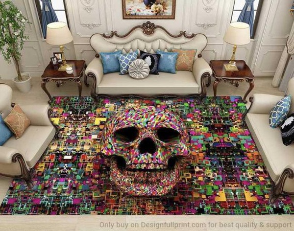 Skull Gift Colorful Skull 3D Effect Rectangular Rug Ln