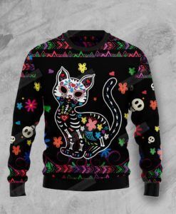 Cat Sugar Skull Ugly Christmas Sweater, All Over Print Sweatshirt