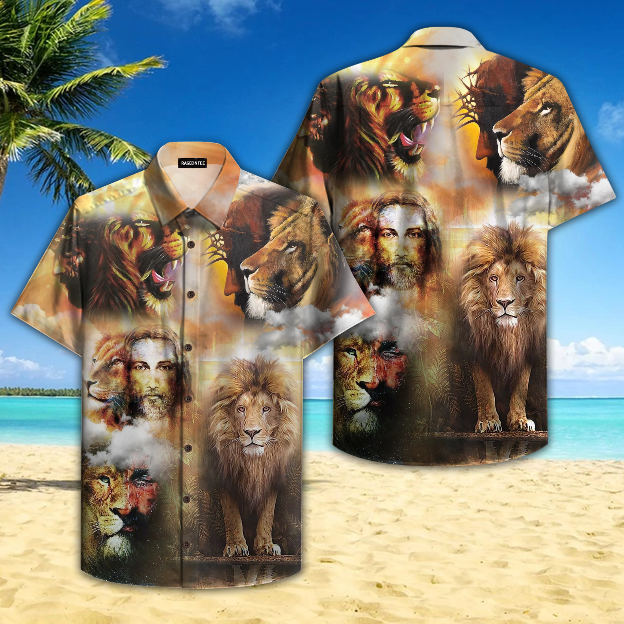 Jesus Lion Faith Over Fear Hawaii Shirt Unisex Adult Ha61786