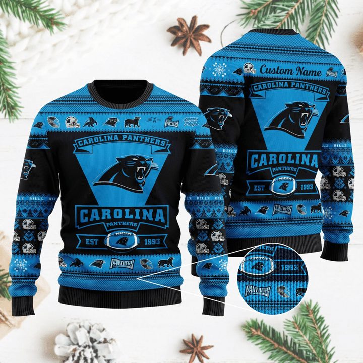 Carolina Panthers Blue Black Gift For Fan Ugly Wool Sweater Christmas V5