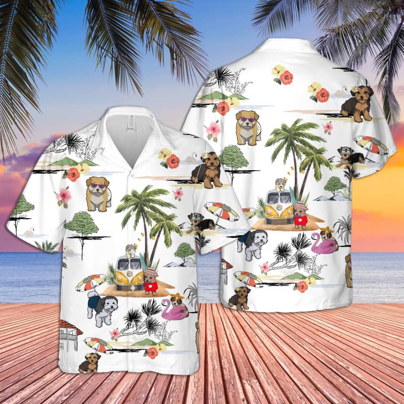 Unisex Morkie Beach Hawaii Print Aloha Short Sleeve Casual Shirt Ha81815