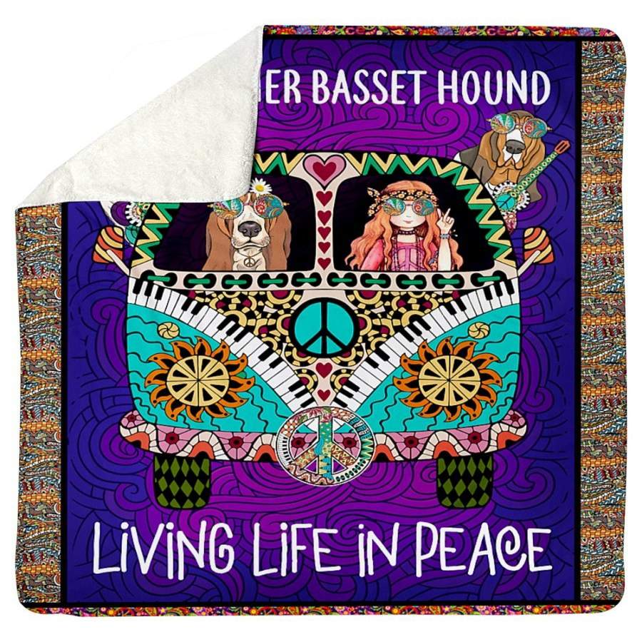 A Girl And Her Basset Hound Living Life In Peace Custom Design Sherpa Blanket