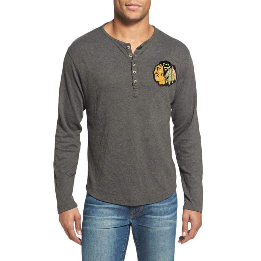 Chicago Blackhawks – Chest Logo Primo Adult Henley Long Sleeve T-Shirt