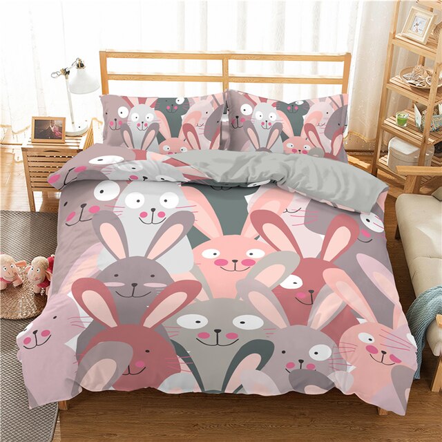 Kids Cartoon Fashion 3D Duvet Cover Sets Kawaii Rabbit Bedding Set Bed Linen Twin Queen King Single Size