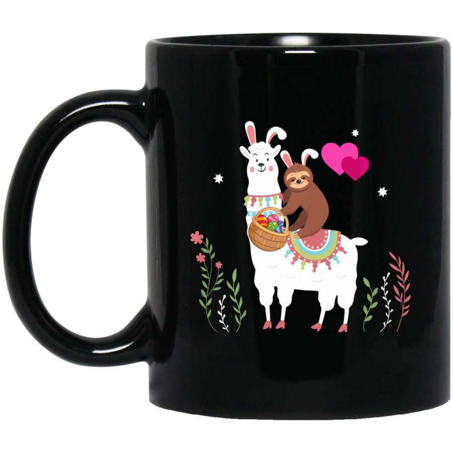 Sloth Riding Llama-Funny Sloth and Eggs Easter day 11oz 15oz Black Mug Happy Easter Day Funny Colors Eggs Bunny Ears Peeps Cute