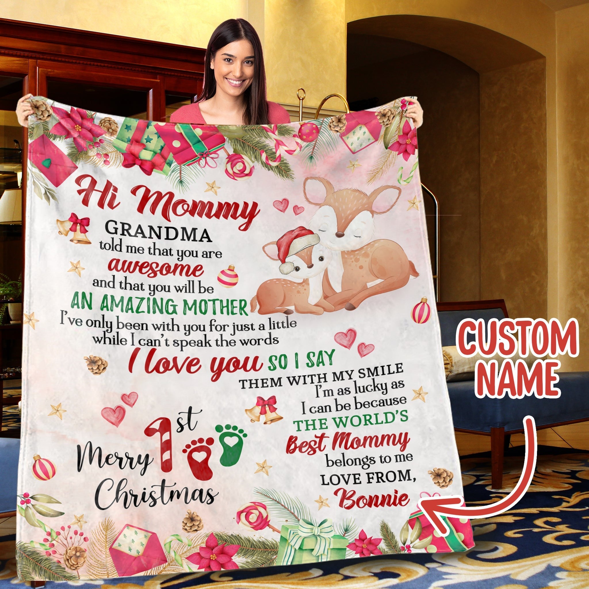 Custom Name Gifts For New Mom, Custom Blanket For New Mom From Grandma’S, 1St Christmas Blanket For New Mom