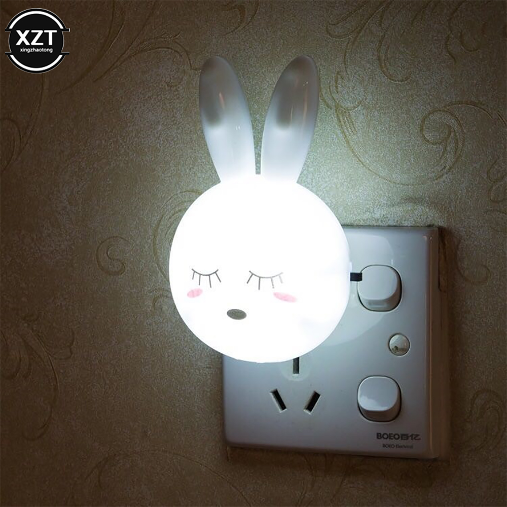 3 Colors LED Cartoon Cute Rabbit Night Lamp Switch ON/OFF Wall Light AC110-220V US Plug Bedside Lamp For Children Kids Baby Gift alx