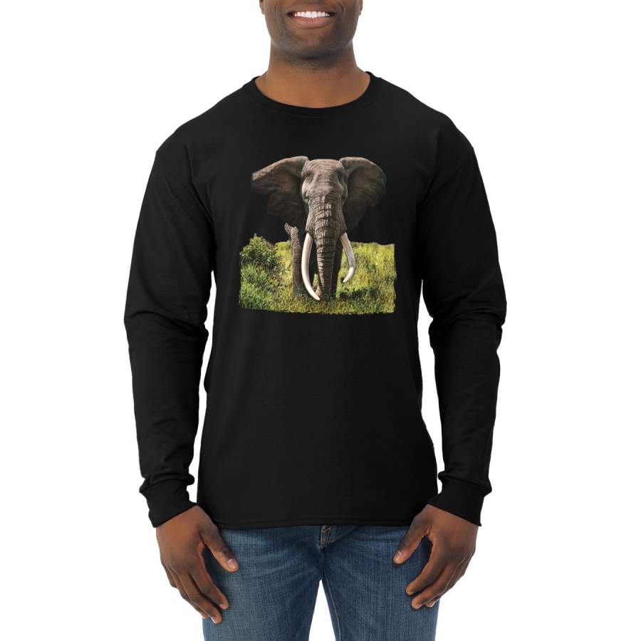 Wild African Forest Elephant Nature Animal Lover Mens Long Sleeve Shirt