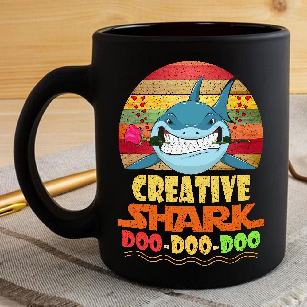 Vintage Creative Shark Doo Doo Doo Coffee Mug Retro Shark And Rose Womens Custom Father’s Day Mother’s Day Gift Idea BPS241