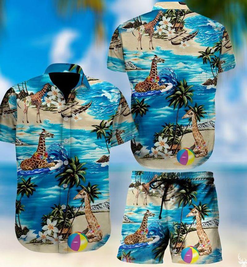 Giraffe Beach Hawaiian Shirt Set | Unisex | Hs1004