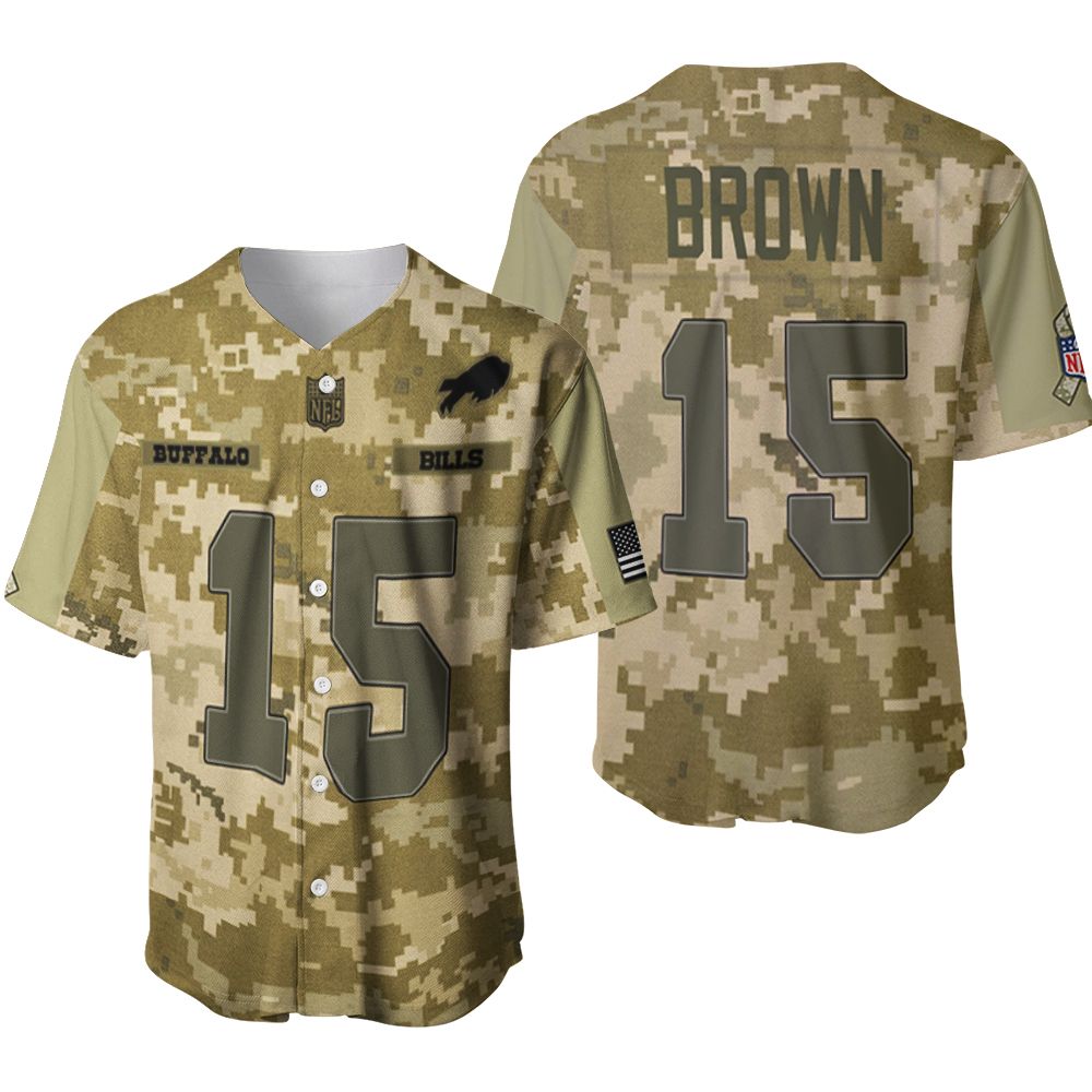 Buffalo Bills John Brown #15 Great Player NFL American Football Team Logo Camouflage 3D Designed Allover Gift For Bills Fans Baseball Jersey