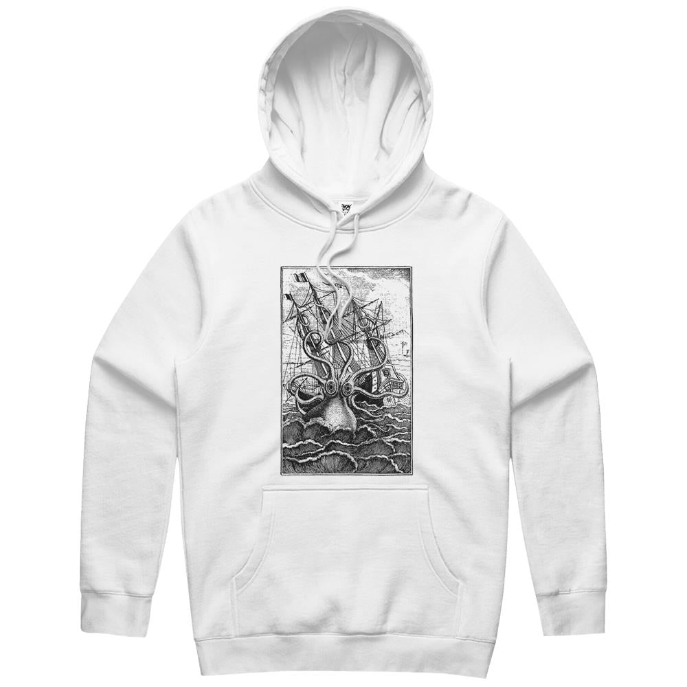 Vintage Kraken Attacking Ship Illustration Hoodie