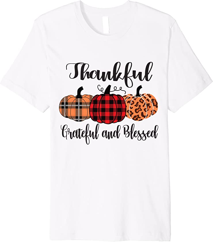 Thankful Grateful Blessed Plaid Leopard Pumpkin Thanksgiving Premium T-Shirt