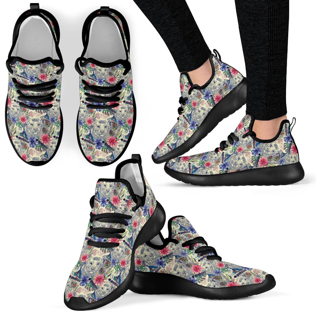 Bohemian White Tiger Pattern Print Men Women Knit Sneaker