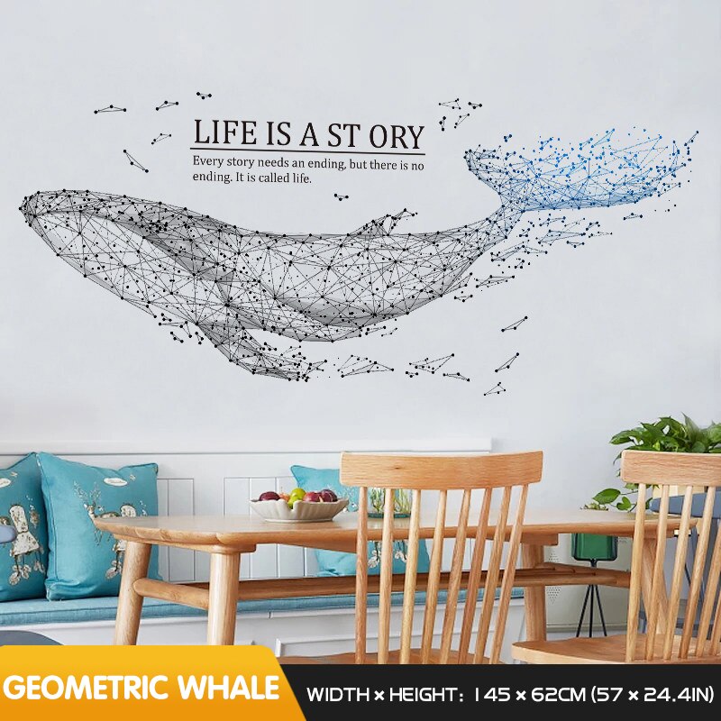 Creative Geometric Whale Wall Stickers Living Room Sofa Background Wall Decor Bedroom Self-adhesive Sticker Home Decoration alx