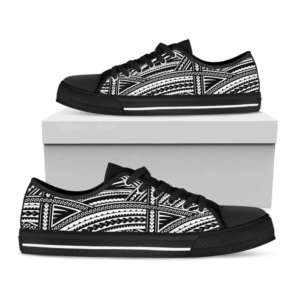 Maori Polynesian Tribal Tattoo Print Black Low Top Shoes - TattoosCafe