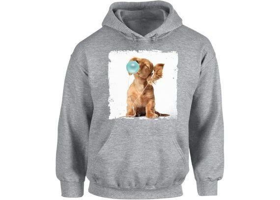 Baby Dog with Blue Gum Hoodie Dog Chewing Gum Sweater Puppy Hoodie Gifts Animal Hoodie for Women Men Dog Hoodie Gifts for Him