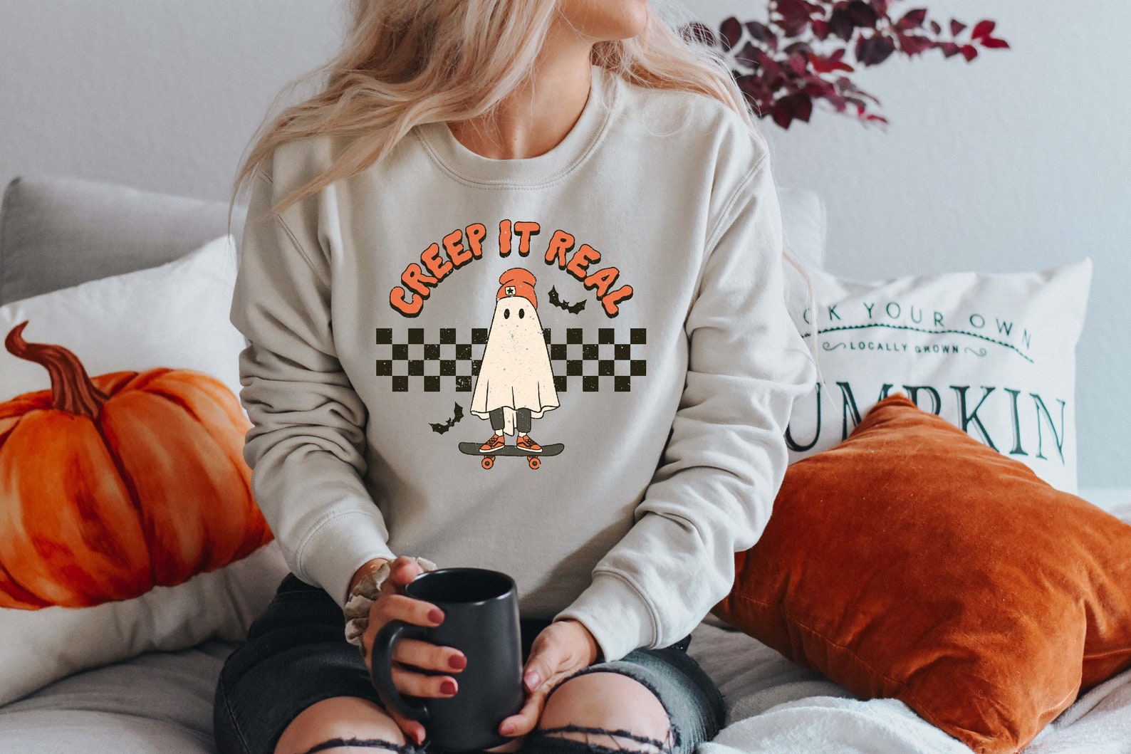 Cute Ghost Halloween 2D Crewneck Sweatshirt All Over Print Sweatshirt For Women Sweatshirt For Men Sws1356